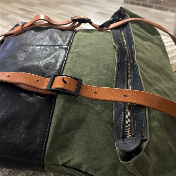 Awl Snap Waxed Canvas Leather Adjustable Backpack Tote Olive Green Black Tan - Picture 12 of 16